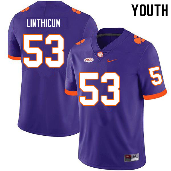 Youth #53 Ryan Linthicum Clemson Tigers College Football Jerseys Sale-Purple - Click Image to Close